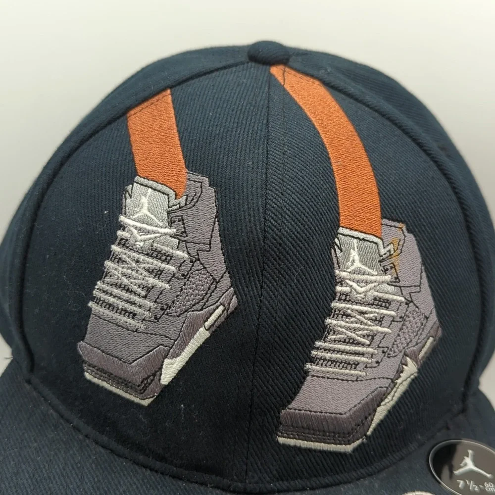 Air Jordan AJ Retro 8 Hat Men 7 1/2 Black Embroidered Logo Jumpman Fitted Cap